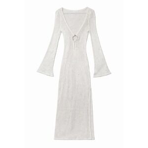 L SPACE Anthro Swim Cover Up Maxi Dress Medium White Crochet Beach Resort Boho